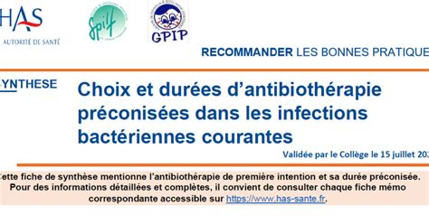 Antibiothérapie et durée de traitement des infections les plus