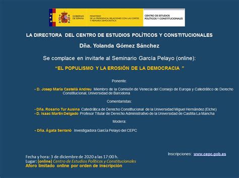 Seminario García Pelayo online EL POPULISMO Y LA EROSIÓN DE LA