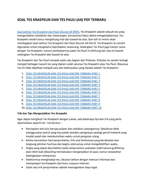 Soal Tes Kraepelin Dan Tes Pauli A4 Pdf Soal Tes Kraepelin Dan Tes