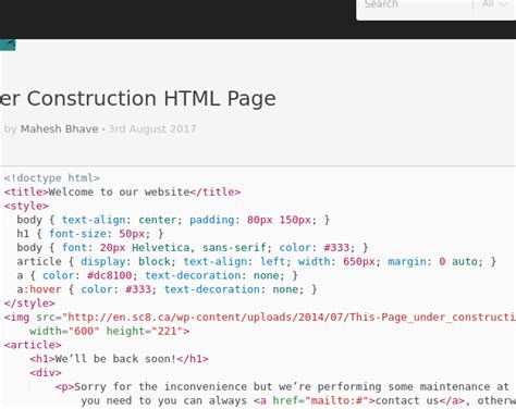 Under Construction HTML Page - Codepad