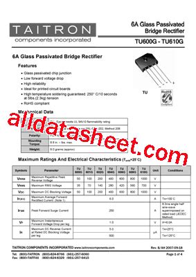 TU600G Datasheet PDF TAITRON Components Incorporated