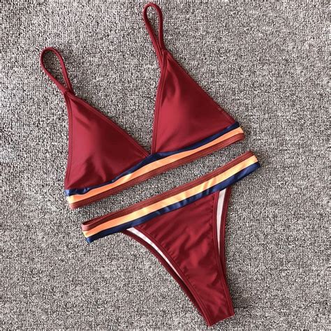 Maillot De Bain Micro Push Up Bikini Solide Bikini Ensemble Deux