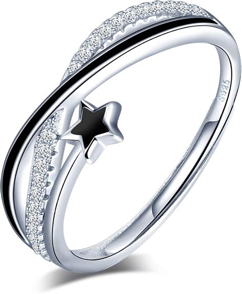 Yumilok Bague femme fille en argent 925 bague ouverte étoile filante