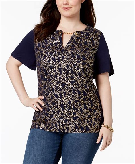 Michael Kors Plus Size Printed Chain Link Top Macys