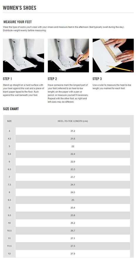 Nike Sizing Chart (Women's) Singapore | Saints SG