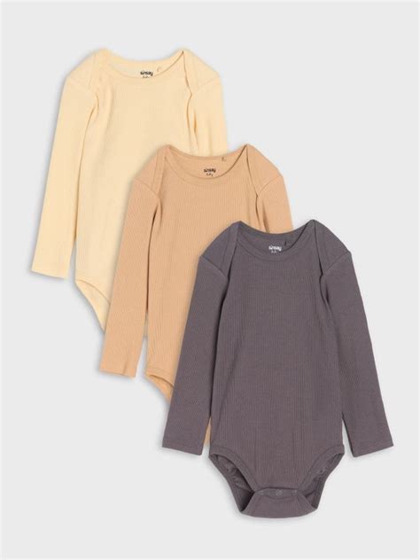 Set 3 body din bumbac cu mânecă lungă Culoare nude SINSAY 769EM 02X