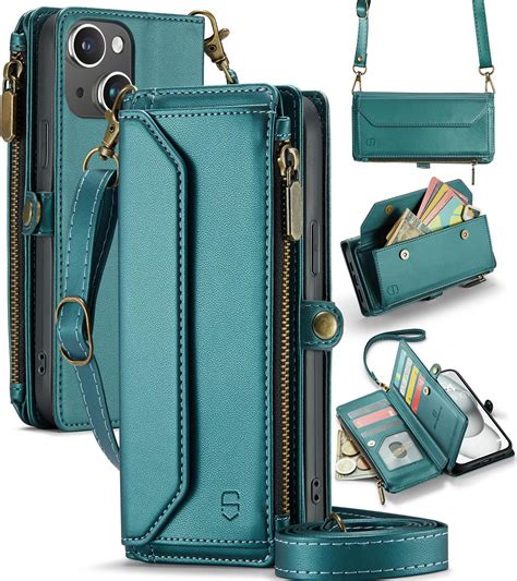 Strapurs Crossbody For Iphone 15 Plus Wallet Caserfid Blockingwith 10 Card Holder Zipper Bills