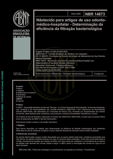 PDF NBR 14873 Nãotecido para artigos de uso odonto médico NBR