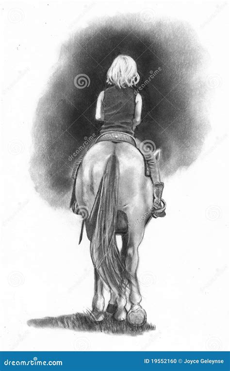 Horseback Riding Pencil Drawing Stock Illustration Illustration Of