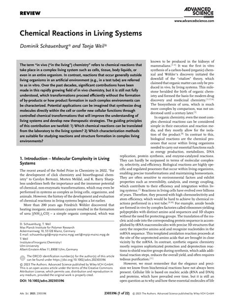 Pdf Chemical Reactions In Living Systems