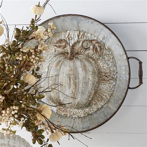 Rustic Galvanized Metal Pumpkin Tray Wall Art Antique Farmhouse