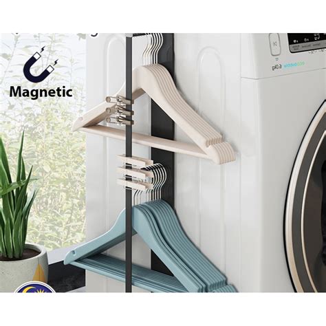 Wall Mounted Magnetic Hanger Storage Rack Laundry Clothes Hanger Organizer Shelf Rak Sangkut ...