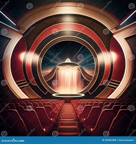 Interior of a Luxury Retro Cinema Classic Futuristic Vintage Movie