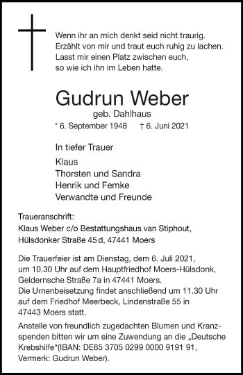 Traueranzeigen Von Gudrun Weber Trauer In NRW De