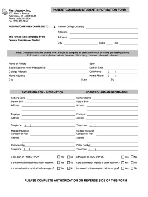 Fillable Online PARENT GUARDIANSTUDENT INFORMATION FORM Fax Email Print ...