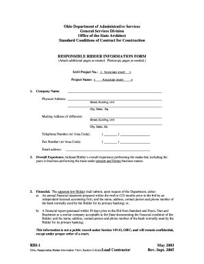 Fillable Online Faircontracting Responsible Bidder Information Form