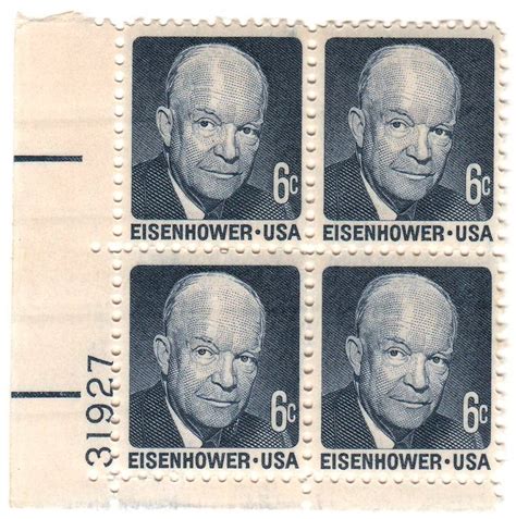 Dwight Eisenhower Plate Block Of Four 6 Cent US Postage Stamps Issued