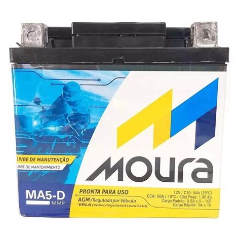 Bateria Moto Moura 5 Ah Amperes Bros Start Fan Titan 160 Pronta Entrega