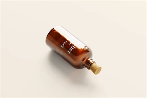 Amber Glass Bottle with Cork Mockup - Mockup Free