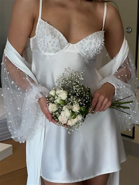 White Bridal Silk Slip Dress With Pearls Honeymoon Sexy Etsy