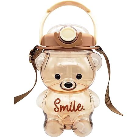 Amazon Cute Kawaii Bear Water Bottle With Straw And Strap Portable