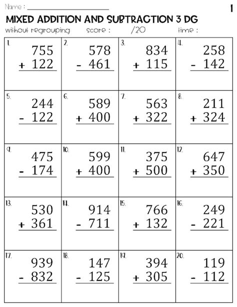 Buy Three Digit Mixed Addition And Subtraction Without Regrouping