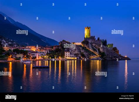 Italy Veneto Lake Garda Malcesine Townscape With Scaliger Castle