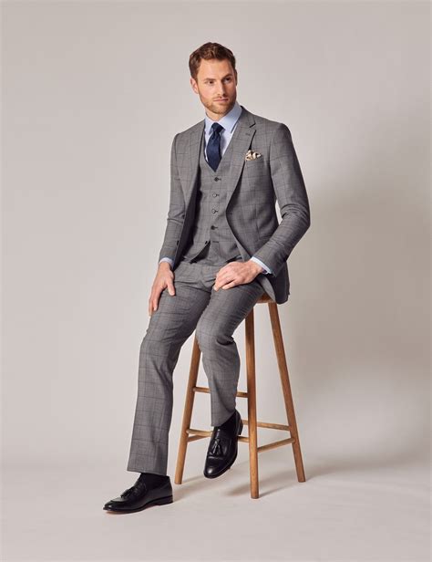 Men S Grey Prince Of Wales Check Slim Piece Suit