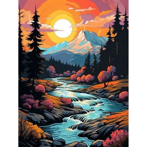 5D Diamond Painting Complet Rivière Montagnes Diamant Peinture Kits