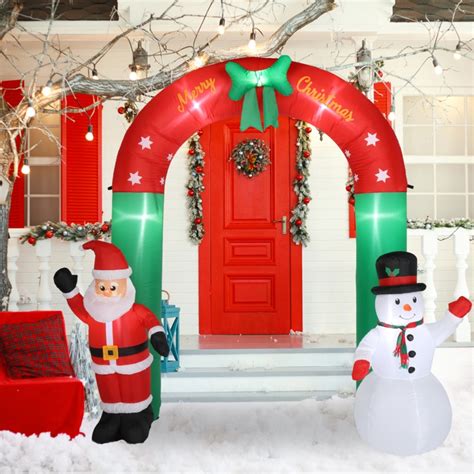 Inflatable Christmas Yard Arch With Snowman And Santa Foter