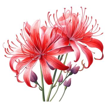 Red Spider Lily Flowers Watercolor Clipart Ai Generated Lily Flower