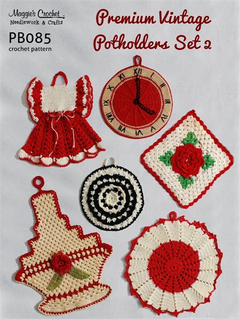 Crochet Pattern Premium Vintage Potholders Set 2 PB085 R Kindle