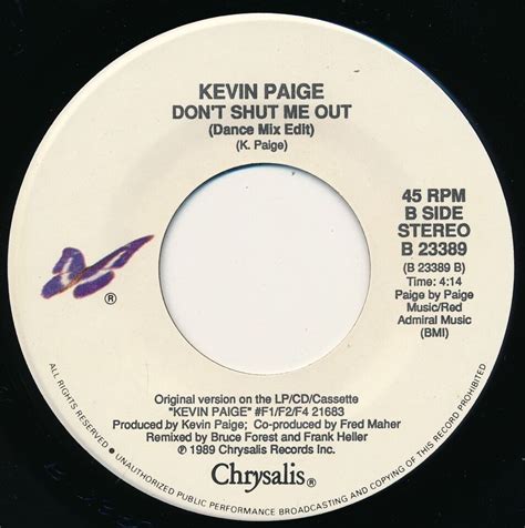 Kevin Paige Don T Shut Me Out Chrysalis B Record Vg Ebay