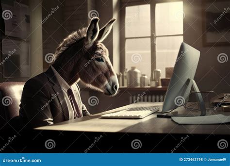 An Anthropomorphic Donkey In His Office Who Was Bored With His Job An