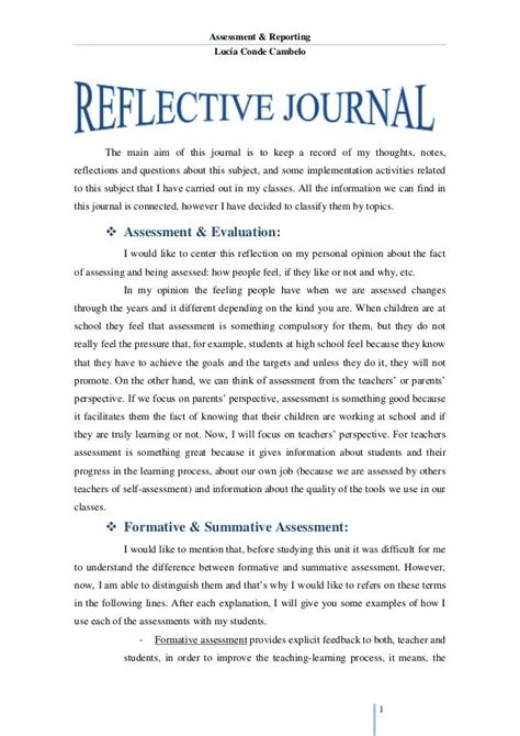 The Reflective Journal Is An Excellent Way To Help Students Learn How