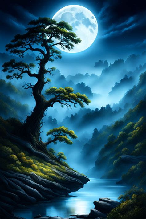 Digital painting. Photorealistic night style with fog on the... by ...