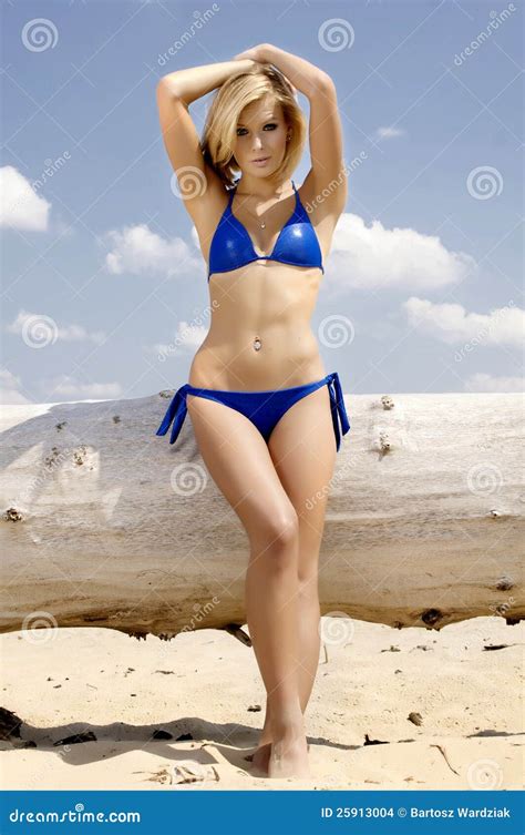 Beautiful Blonde Woman In Blue Bikini Stock Photo Image Of Lady Body