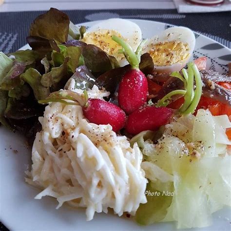 Assiette Repas Oeuf dur Radis Concombre Tomate Céleri rémoulade