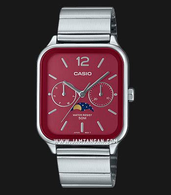 Casio General Mtp M D Avdf Men Moon Phase Red Dial Stainless Steel