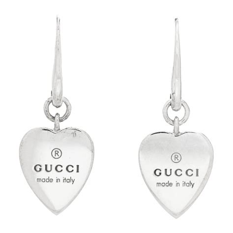 Gucci Sterling Silver Trademark Heart Drop Earrings 1060861 Fashionphile