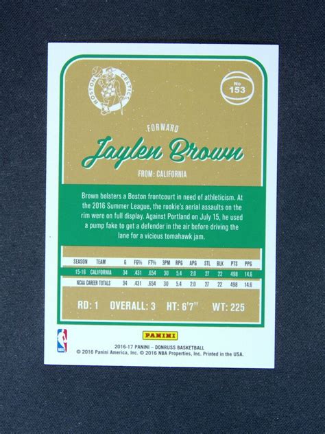 2016 17 Panini Donruss Jaylen Brown 153 RC Rookie Green Gold Laser EBay