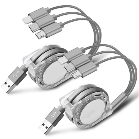 2 Pack Laddare Kabel Multi USB Indragbar 3 I 1 Multipel Laddningssladd