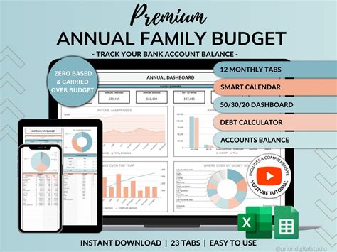 Family Annual Budget Spreadsheet Monthly Budget Biweekly Tracker Excel Google Sheets Couple ...