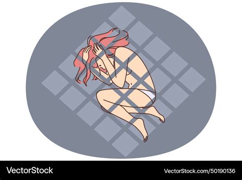 Naked Woman Feel Scared And Imprisoned Royalty Free Vector