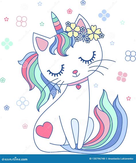 Cute, Cartoon, Rainbow Cat Unicorn. Vector Stock Vector - Illustration ...