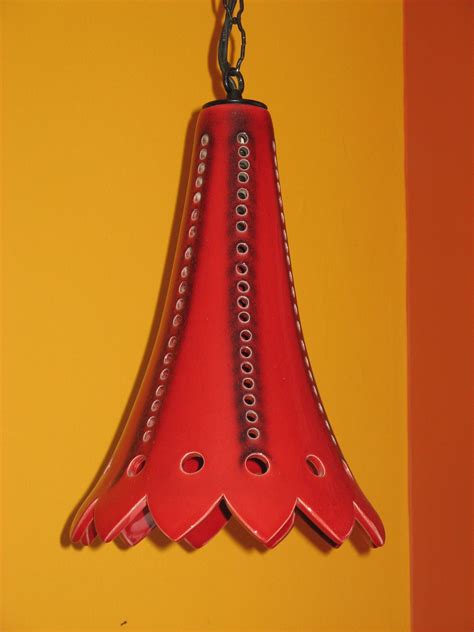 Vintage Mid Century Modernist Studio Pottery Hanging Swag Lamp