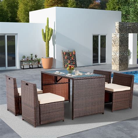 Latitude Run Yushin Pieces Patio Dining Set Space Saving Wicker