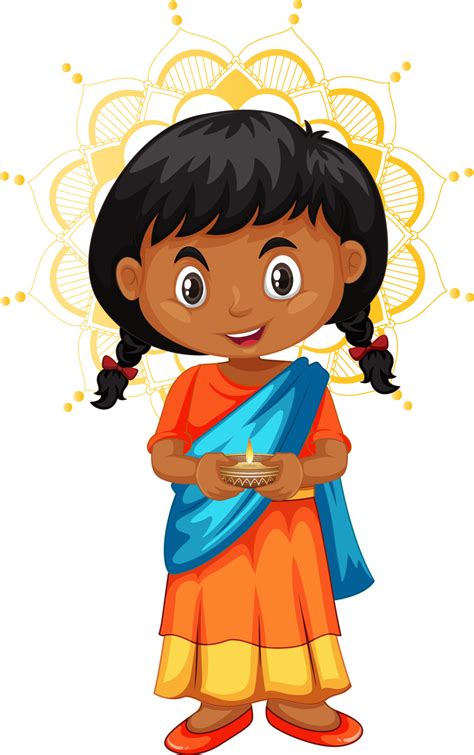 Personagens De Desenhos Animados Indianos M E E Filha Vestindo Saree