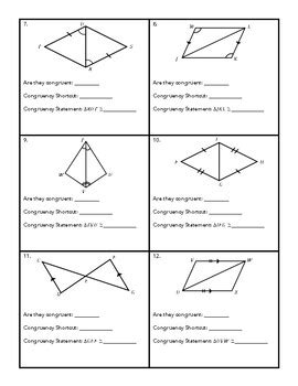 Triangle Congruence (SSS, SAS, HL, ASA, AAS) - Partner Worksheet