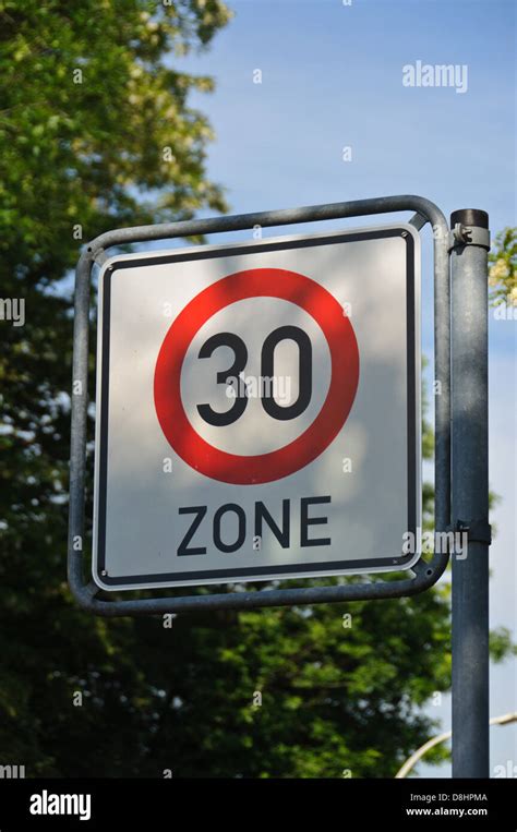 German Traffic Sign Zone 30 Indicating A Speed Limit Of 30 Km H